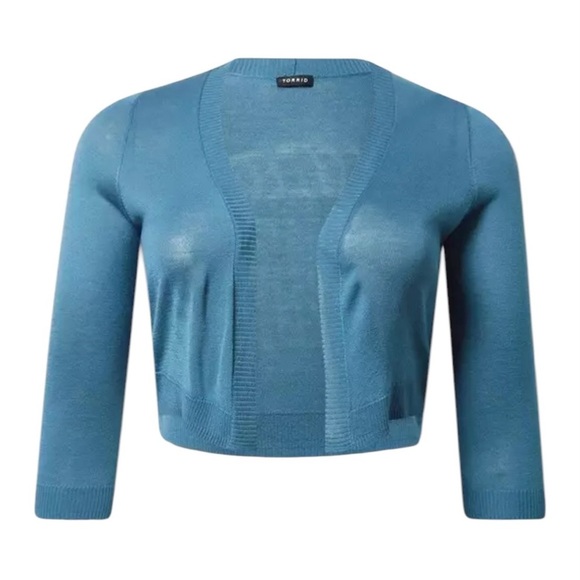 NWOT, Torrid, Tissue Weight 3/4 Sleeve Shrug Sweater, Size 4, Blue 🧶 - Picture 6 of 10